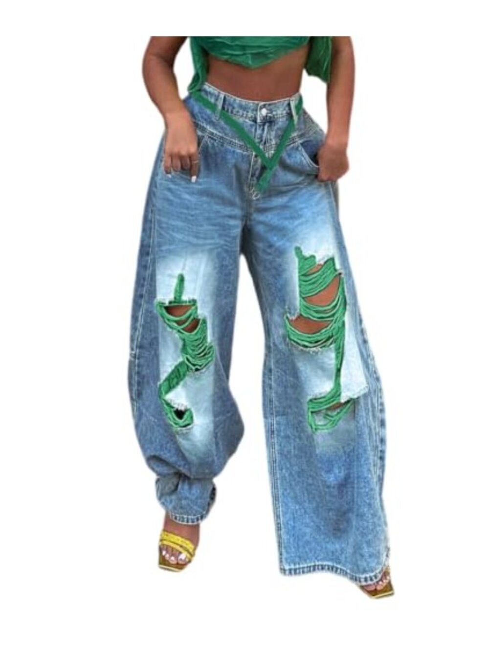 High Rise Wide Leg Ripped Jeans Distressed Baggy Denim Pants
